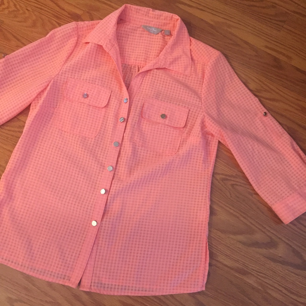 Semi Sheer Coral Pink Button Down Blouse